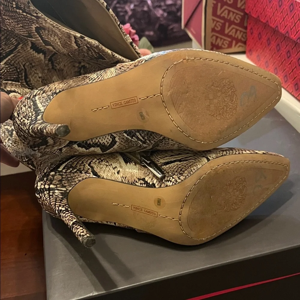 Vince Camuto Snakeskin Heeled Boots - Brown 8.5 - Picture 6 of 10